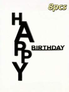 1/2/3/4/8pcs Fashionable Minimalist Black "Happy Birthday" Cake Toppers, Acrylic Cake Decorations - View 12