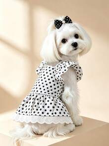 1pc Dog & Cat Mesh Wedding Dress Bow Cute Fashion Elegant Charming Creative Personalized Design Printed Pet Dress - Multicolor - View 5