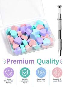 50件組美甲海綿漸層套組，迷你方形印花海綿與美甲抓握刷，適用凝膠指甲油暈染、漸層、腮紅美甲設計美甲工具組 - 彩色 - 查看 5
