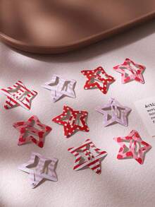 10/30/50pcs Pink Polka Dot Striped Star Small Hair Clips For Women, Forehead Fringe BB Clips, Y2K Birthday Party Gathering Hair Accessories - Multicolor - View 5