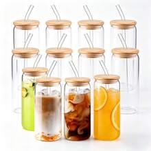 Premium Transparent Cola Glass Cup With Glass Curved Straw, Large Capacity Suitable For Coffee, Milk Tea, Juice, Cold Drinks, Home Daily Use, Party Gathering, Minimalist Ins Style, Easily Create Atmosphere Drinks - Clear - View 11