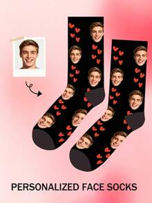 1 Pair Customized Mid-Calf Socks, Bow Tie Pattern, Customized Face Pattern Socks, Couple Socks, Customized Photo Socks, Customized Printed Socks, Personalized Funny Face Pattern Socks, Customized Image Socks, Can Print Any Face Shape On Socks, Anniversary Gift, Valentine's Day Gift, Birthday Gift, Wedding Gift, Mother's Day Gift, Father's Day Gift, Gift For Best Friend, Gift For Parents, Gift For Girlfriend/Boyfriend - Black - View 5