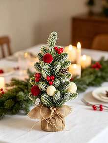 Pohon Natal Mini, Sempurna untuk Dekorasi Rumah dan Meja. Dilengkapi dengan Buah Beri Merah dan Kerucut Pinus, Kepingan Salju, dan Daun Hijau. Cocok untuk Dekorasi Natal, Dekorasi Meja, Dekorasi Rumah, dan Dekorasi Ruangan. - A - View 5