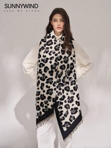 1pc Women's Letter Fashion Polyester Low-Key Casual Versatile Soft Autumn/Winter Scarf For Daily Use - Black - View 1