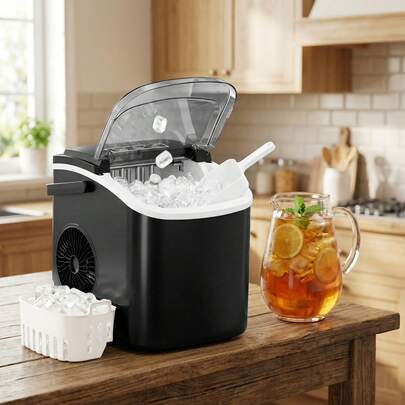 SONGMICS Máquina de Hielo Portátil Autolimpiante con 2 Tamaños 12 kg/24h 22.2 x 29.4 x 29 cm Negro