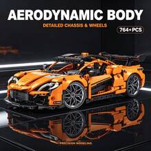 Orange Supercar Building Model, 764+ Pieces Adult Collectible Building Block Set, Aerodynamic Body, Includes Wheels And Chassis, Suitable For Halloween, Christmas, Thanksgiving And Birthday Gifts For Hobby Collectors - Orange - View 1
