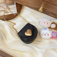 Vintage Litchi Texture Mini Saddle Bag, Heart Metal Lock Chain Crossbody Bag, Versatile Coin Purse For Girls - A - View 12