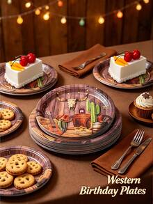 12/24pcs Set Of Plates, Dessert Plates, Western Cowboy Theme Paper Plates, 7-Inch Paper Plates, 9-Inch Paper Plates, Food Plates, Party Trays, Suitable For Receptions, Parties, Picnics And Various Holiday Decorations And Gifts - Multicolor - View 5
