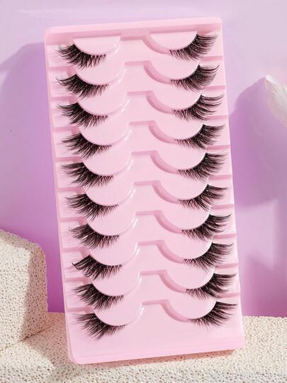 MAANGE 10 Pairs Half Eyelashes, Cat Eye Eyelashes, Create Natural Makeup Look, Short Eyelashes, Curled, Enlarge Eyes, Transparent Band, False Eyelashes, Eyelashes