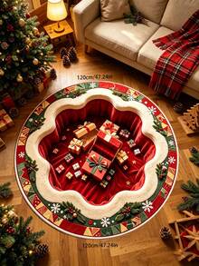 1pc Christmas Theme Living Room Round Rug Gift Box Pattern Bedroom Decor Bedside Carpet, 3D Visual Effect Home Bay Window Plush Rug, Seasonal Decorative Mat, With Holiday Design, Christmas Decoration, Perfect Christmas Gift, Perfect Match For Christmas And New Year Celebration, Decorative Rug, Bedroom Decor, Small Rug, Carpet, Home Decor, Living Room Rug - Multicolor - View 15