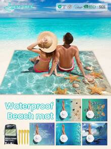 SHENG CHUN 1pc Personalized Ocean Animal Print Beach Blanket, Comes With Drawstring Carry Bag, Multiple Sizes, Suitable For Group Gatherings & Family Vacations, Essential For Beaches, Lawns, Foldable, Moisture-Proof, Waterproof, Non-Stick Sand, Outdoor Camping Mat, Portable Picnic Rug Summer Travel,Vacation Holiday Bathroom Decor Beach Essentials - Multicolor - View 1