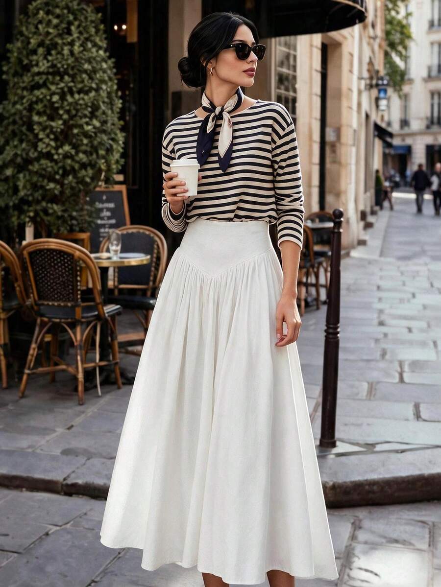 Autumn/Winter New Solid Color High Waist Pleated A-Line Long Skirt ...