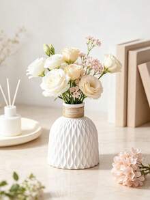 1pc Textured Vase, White Matte Wavy Pattern Vase With Rope Decor, Minimalist Farmhouse Style Decoration, Suitable For Dining Table, Living Room And Wedding Centerpiece Decor, Matte Farmhouse Style Decoration, Rope Decor Vase, Minimalist Gift - 1pc - View 9