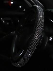 MEIKAXIU Rhinestone Blingbling Short Plush Steering Wheel Cover Without Inner Ring, Suitable For 38cm(15in) Car Decoration, For Women - Rhinestone-studded, No Inner Ring - View 3