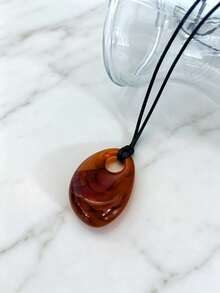 1pc Resin Water Drop Pendant Long Necklace With Adjustable Black Wax Cord And Marble Pattern Pendant, Sweater Chain Suitable For Women's Daily Wear - Multicolor - View 5