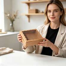 5PCS/8"X8"X2.5" Baking Boxes With Window, Suitable For Pies, Chocolate Raspberries, Detachable Heart-Shaped, Cookies And More - View 2