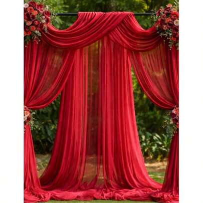 1pc/2pcs Bright Red Mesh Sheer Curtains, Chiffon Archway Curtains, DIY Rustic Wedding Accessories, Hanging Transparent Curtains, Birthday Celebration Party Decoration, Multiple Sizes Soft Sheer Curtains, Wedding Party Supplies, Suitable For Wedding, Proposal, Engagement, Marriage And Background Decoration, Indoor And Outdoor Yard Arrangement