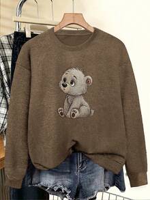 Women's Casual Round Neck Letter Print Sweatshirt (Autumn/Winter) - Dark Ochre - View 2