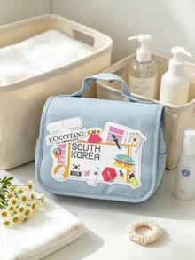 L'Occitane Women's Soft Fabric Zipper Makeup Bag, Daily Cosmetic Storage Bag, Waterproof Travel Toiletry Bag, 3 Design Options, Skincare Gift Set - Dusty Blue - View 2