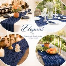16 Pack Navy Blue Cheesecloth Table Runners, Gauze Table Runner, Rustic Boho Sheer Cheese Cloth Fabric Runner, Long Wrinkled Table Decor Bulk For Wedding, Party, Bridal Shower, Baby Shower, Birthday, Reception, Thanksgiving, Christmas, Garden Party - Navy Blue - View 7