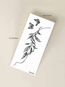 Herbal Juice Semi-Permanent Magic Tattoo Sticker, Minimalist Ins Style Branch Leaf Butterfly Pattern, Long-Lasting 14 Days, No Fading, No Reflection, Temporary Tattoo Sticker For Arm, Leg, Body, 1pc/Pack - Blue - View 8