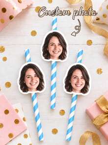 Custom Face Photo Straws - Personalized Birthday Straws, Party Decor, Custom Face Paper Straws, Personalized Birthday Photo Straws, Bachelorette Party Straws, Fun Photo Decoration, Bachelorette Party Gift - Multicolor - View 1