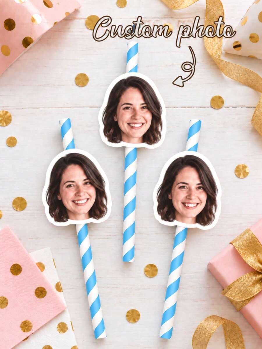 Custom Face Photo Straws - Personalized Birthday Straws, Party Decor, Custom Face Paper Straws, Personalized Birthday Photo Straws, Bachelorette Party Straws, Fun Photo Decoration, Bachelorette Party Gift - Multicolor - View 1