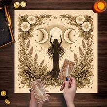 1pc Triple Moon Goddess Tarot Cloth, Vintage Floral Witch Altar Tablecloth, Wicca Divination Card Mat For Tarot Reading Home Decor - Multicolor - View 8