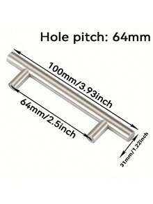 2pcs Brushed Stainless Steel T-Bar Cabinet Pulls, 64mm Hole Center Solid Drawer Handles, Modern Furniture Hardware Suitable For Kitchen, Cupboard, Wardrobe, Bathroom, Dresser Cabinet Door - Hole Pitch: 64mm - View 6