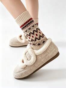 5 Pairs Men's Vintage Fair Isle Jacquard Mid-Calf Socks, Diamond Geometric Pattern Casual Socks For Daily Wear, Autumn/Winter - Multicolor - View 9