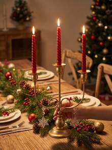 3 Arms Metal Candelabra, Vintage Taper Candle Holder, Table Centerpiece Decor For Christmas Wedding Dinner Party, Vintage Candlestick, Metal Candle Stand, Table Centerpiece, Christmas Table Decor, Rustic Home Decor, Dinner Party Candle Holder. - Fashion Design - View 4