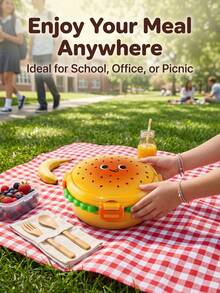 Creative Hamburger Shaped Portable Lunch Box, 304 Stainless Steel Divided Compartment Bento Box, Outdoor Picnic Portable Fresh-Keeping Food Container - Multicolor - View 3