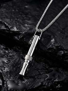 Street Minimalist Style Stainless Steel Whistle Pendant Necklace With Matte Ring Decor For Men Daily Wear & Gift - Silver - View 1