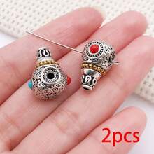 2pcs Three Hole Guru Beads Alloy Inlaid Turquoise Red Stone Buddha Head Charms For DIY Bracelet Handmade Mala Jewelry Making - Multicolor - View 11
