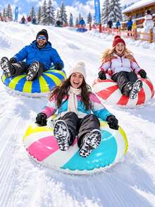 1pc 82cm Colorful Striped Inflatable Snow Tube, Dual Handle Round Snow Sled, Bright Candy Swirl Pattern Inflatable Sled, Portable Winter Outdoor, Suitable For Ski Resort, Snow Entertainment, Family Winter Activities, Christmas Gift, Holiday Essential, Fitness Equipment, Snow Sled, Outdoor - Striped Snow Tube - View 9