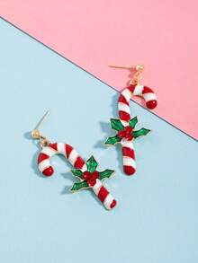 Christmas Candy Cane Earrings, Fashion Alloy Enamel Candy Cane Earrings, Christmas Gift Earrings - Style 3 - View 2