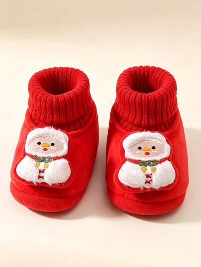 Red Thermal Lined Infant Plush Boots, Soft Cute Tassel Pom Pom Warm Pre-Walker Shoes, Suitable For 0-12 Months Newborn Infants Winter Daily Wear
