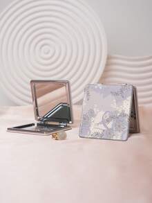 1PC Artistic Vintage Series Portable Folding Makeup Mirror, Lightweight Ultra-Thin Convenient Durable PU Leather, Suitable For Various Occasions Travel Party Work School, Suitable For All Ages - Multicolor - View 2