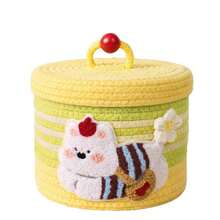Cotton Rope Storage Basket With Lid, Dustproof Desktop Storage Bin, Creative Woven Organizer For Snacks Sundries, Household Home Storage Container, Random Style Sent - Multicolor - View 11