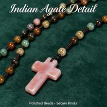 1pc Natural Stone Cross Beaded Long Necklace, Bohemian Style Handmade Woven Rope Unisex Necklace, Agate Material, Suitable As Holiday Gift For Family And Friends - Colorful - View 3