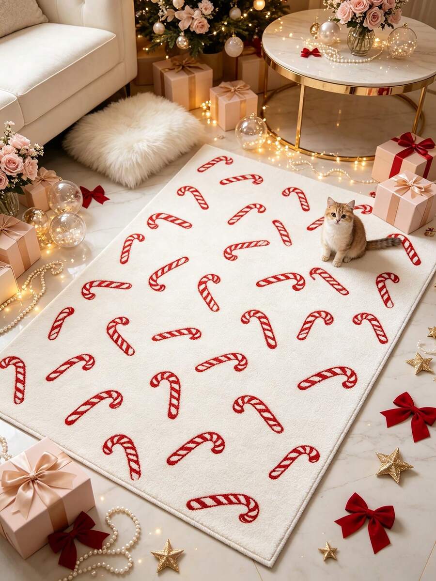 1pc Candy Cane Rug, Autumn/Winter Carpet, Decorative Rug, Bedroom Decor, Home Decor, Living Room Carpet, Outdoor Rug, Washable Carpet, Christmas Gift - Multicolor - View 1