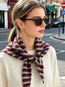1pc Women's Wool Blend Knitted Triangle Scarf, Solid Color Multi-Wear Warm Neck Warmer Shawl, Minimalist Autumn/Winter Layering Accessory - Multicolor - View 9