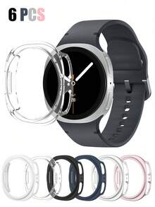 6pcs/Set Casual Sports Watch Case, Compatible With Samsung Galaxy Watch9/8 40mm 44mm, Shockproof & Scratch-Resistant Hard PC Hollow Design. Easy To Wear, Unisex. 6-Color Combination Set. - Transparent + Black + Silver + Rose Gold + White + Midnight Blue - View 14
