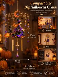 1pc Gothic Halloween Sun Catcher, Black Cat Moon Crystal Window Hanging Decor With Bat And Star Beads, Sunlight Prism Light Capture Decoration, Suitable For Bedroom Window, Witch Style Home Decor - A - View 8