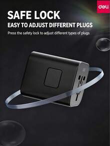 DELI LU5031 Universal Travel Adapter, 750°C Flame Retardant PC Shell, Multi-Plug Switchable Lock Design, Portable Power Converter For International Travel And Business Trips - Black - View 6