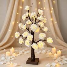 1PC/2pcs LED White Rose Tree Light 60CM 24 Warm Lights USB And AA Battery Dual Power Supply Holiday Home Dorm Party Desktop Night Light - Warm white light - View 7