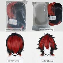 Black To Red Gradient Men's Synthetic Bangs Short Straight Hair Anime Game Cosplay Fluffy Heat-Resistant Wig, Suitable For Daily Wear And Parties - Black - View 9