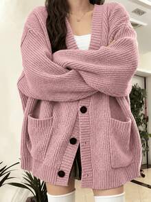 秋冬新款女式時尚優雅針織開襟毛衣 [尺寸偏大，若介於兩個尺寸之間請選擇小一號] - 淺粉色 - 查看 2