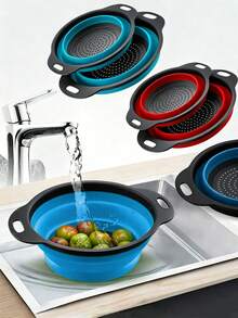 1pc/2pcs Foldable Strainer Basket, Large/Small, Convenient Home Tool For Kitchen And Dining Room Vegetable And Fruit Cleaning, Quick Drainage - Multicolor - View 13