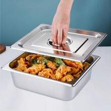 2/4pcs Stainless Steel Rectangular Food Pan With Lid, Buffet Serving Tray, Fast Food Cart Dish, Square Container - View 8